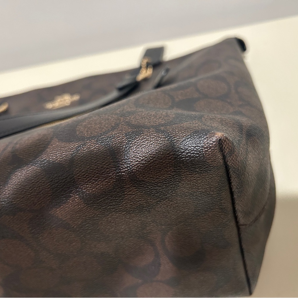Coach Signature Canvas Brown and Black Tote - Picture 12 of 16